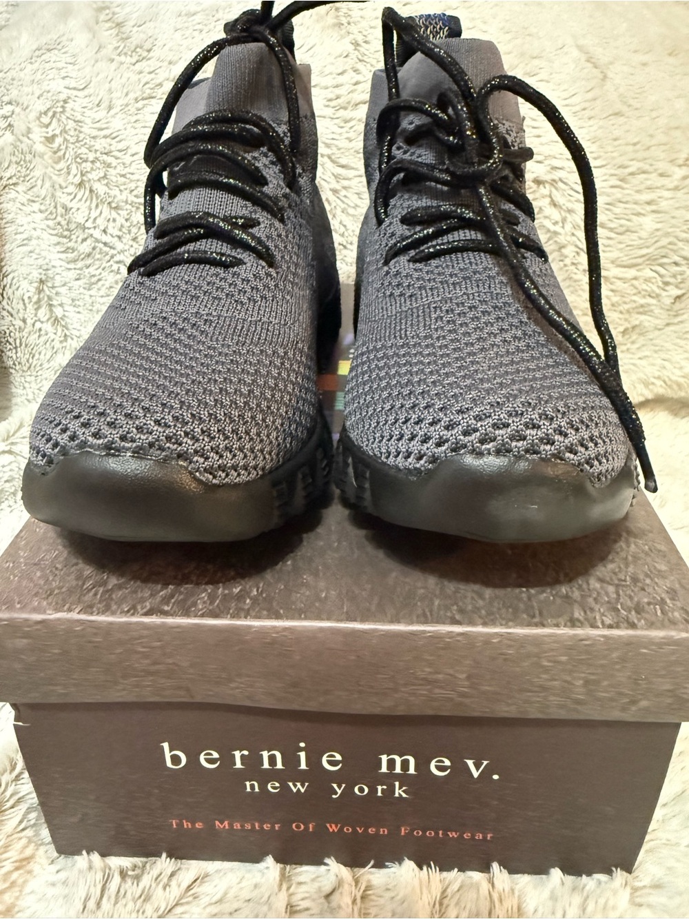 bernie mev. Men's Charcoal Knit Lace-Up Athletic Sneakers